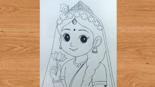 Radha rani god easy pencil outline drawing | krishnas radha art step by step