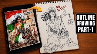 Easy Independence Day Poster Drawing Tutorial | Step-by-step bharat mata with Indian Flag drawing 