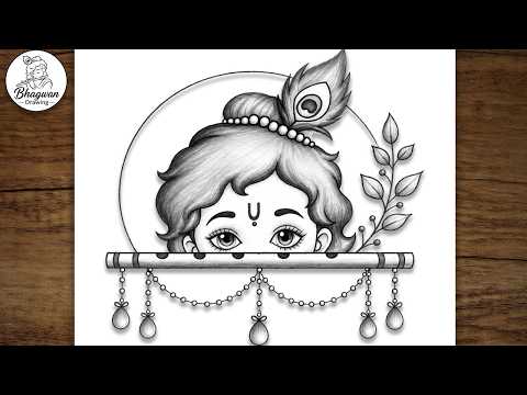 Creative Cute Half Face Krishna Pencil Sketch with Flute | Krishna Drawing | Bhagwan Drawing