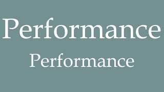 How To Say 'Performance' (Performance) in French