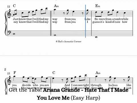 How to Play: Ariana Grande - Hate That I Made You Love Me (Easy Harp) Notes Chords Music