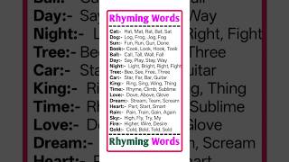 Rhyming Words in English | Easy Rhyming Words List for Kids & Students/Learn with Examples #english