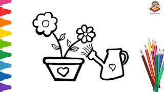 Flower Pot Drawing for Kids Easy Step by Step I Kids Drawing 💐
