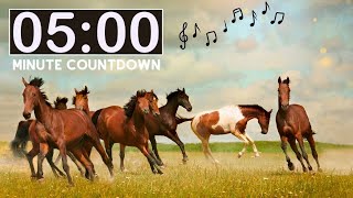 Stream Relaxing Nature Farm Horses | 5 Minute Countdown Kids Timer | Spring Animals | Classroom Management Online