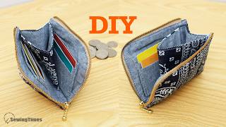 DIY Small Zipper Wallet from Denim Scraps | Card Holder & Coin Pocket