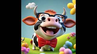 Funny Cartoon Cow with Glasses and Red Bowtie | Cute 3D Cow Animation for Kids