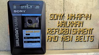 Refurbishing a Sony WM-AF44 cassette Walkman with Mega Bass. Clean up and new belts