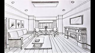 How to draw a living room in perspective