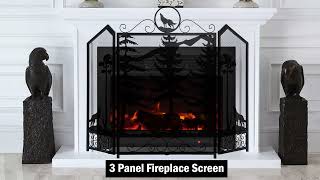 BEAMNOVA 44X33 inch Decorative Fireplace Screen Outdoor Fireplace Cover Screen 3 Panel Iron Mesh