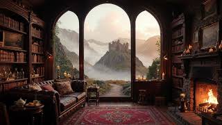 Scottish Library Ambience &ndash; Cozy Fireplace, Celtic Music & Rainy Highlands Sounds for Reading & Calm