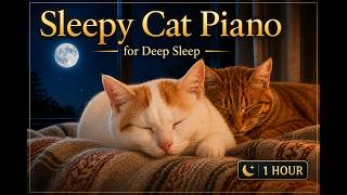 Sleepy Cat Piano for Deep Sleep | Peaceful Moonlit Night | 1 Hour
