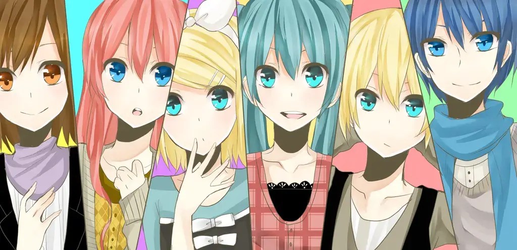 A group of Vocaloids side-by-side.