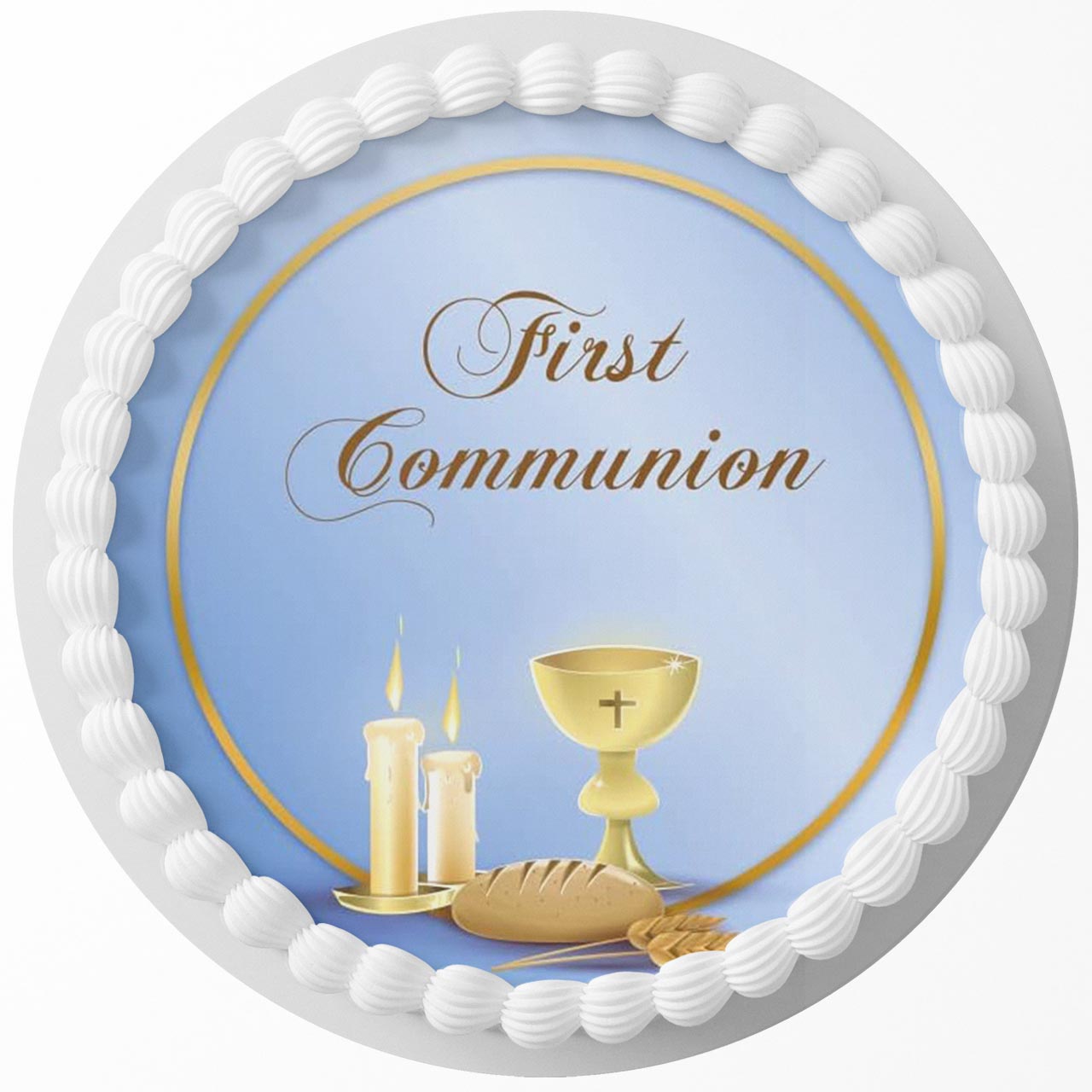 First Communion FC Edible Image Cake Topper Personalized Birthday Sheet Decoration Custom Party Frosting Transfer Fondant Round Circle