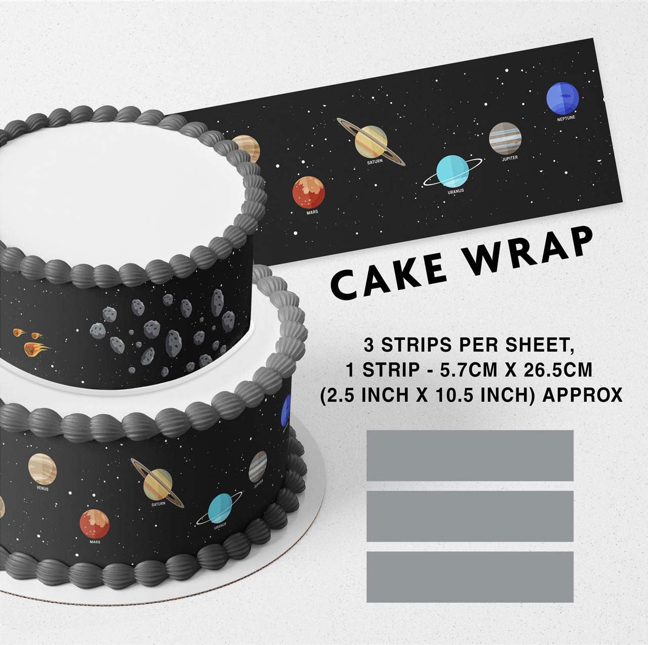 Solar System Edible Icing Printed Cake Wrap Strips Topper Ribbon Border
