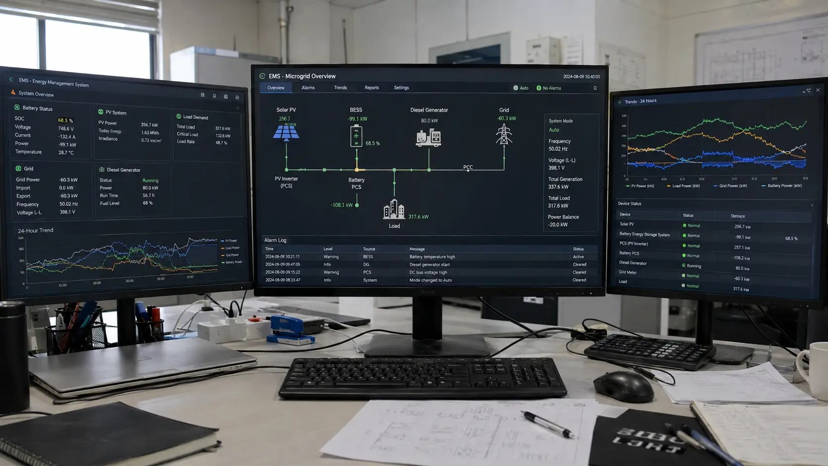 Concept visualization of an energy management and microgrid control room