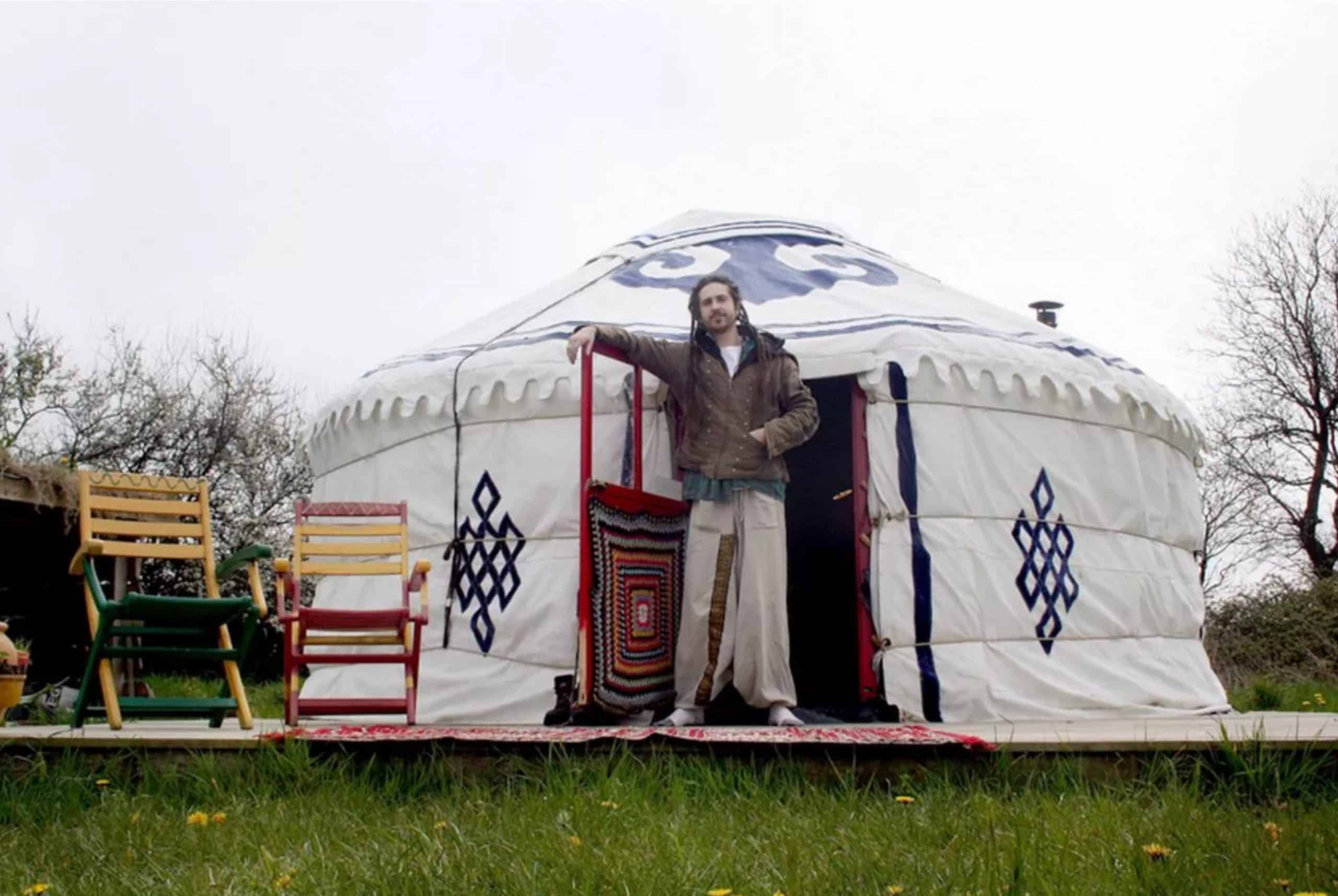 Tim Rees running his business from a 5m yurt