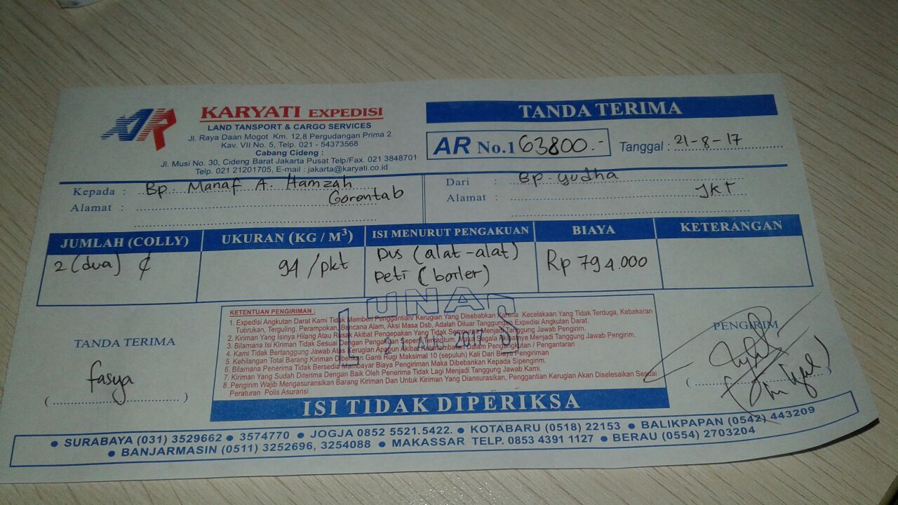 Perusahaan ini terletak di pergudangan prima daan mogot jakarta barat. Ekspedisi Karyati Daan Mogot Dengan