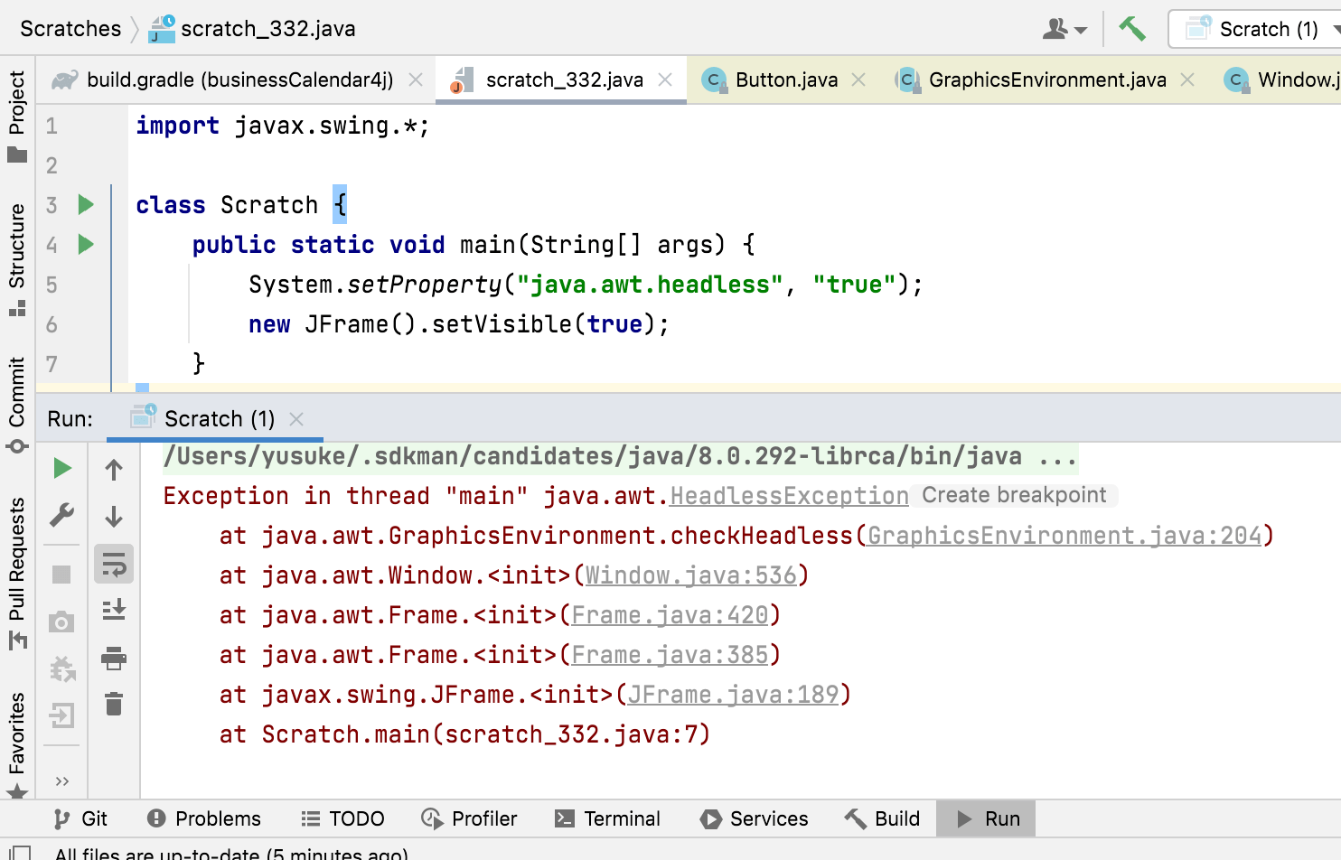 java.awt.headless=true でも重量コンポーネントは扱えない