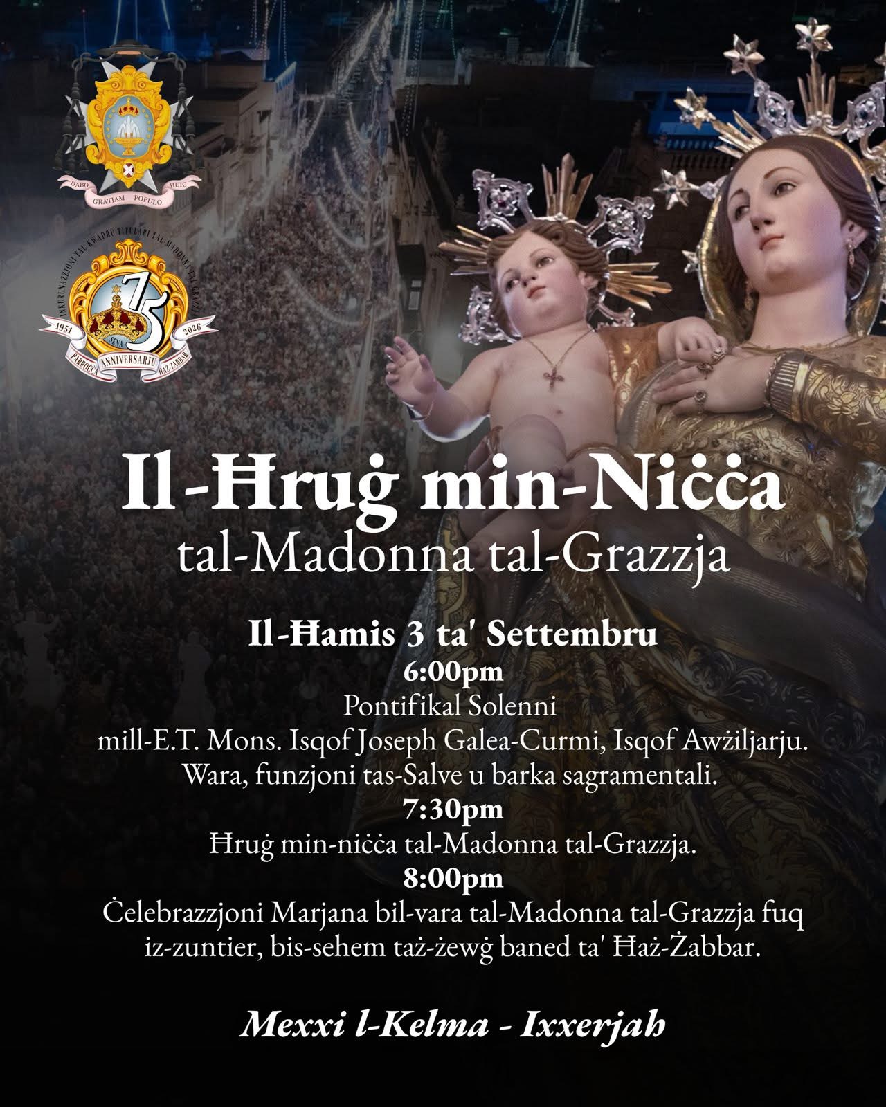 Il-Ħruġ min-Niċċa tal-Madonna tal-Grazzja nhar il-Ħamis 3 ta’ Settembru