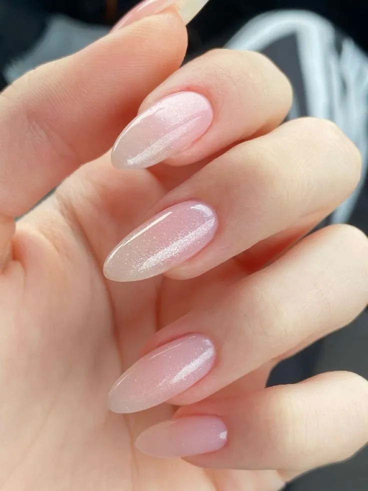 clear pink nails with glitter
