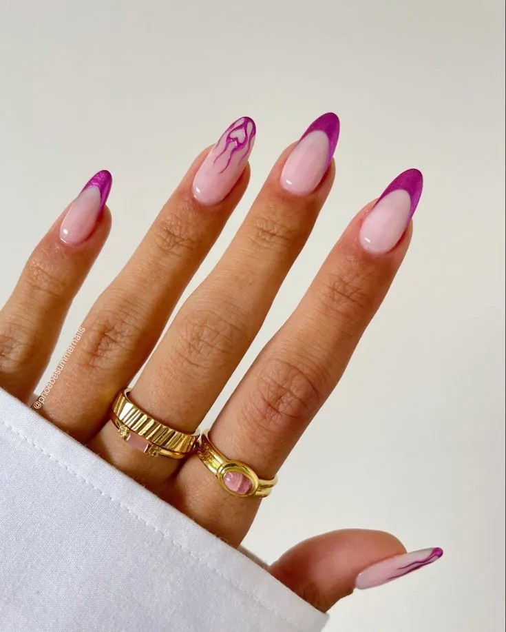 Pink Chrome French Tip Nails