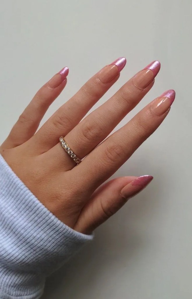 Pink Chrome French Tip Nails