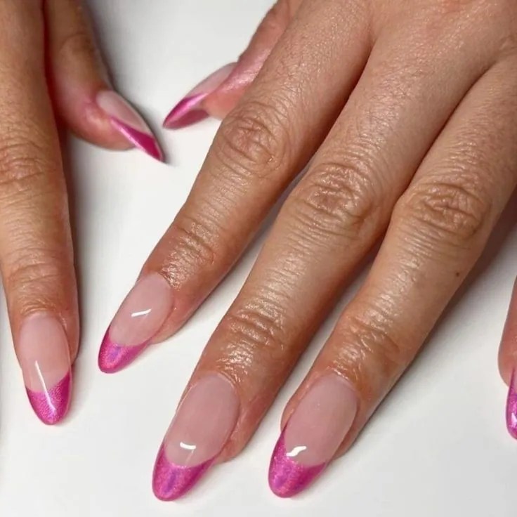 Pink Chrome French Tip Nails