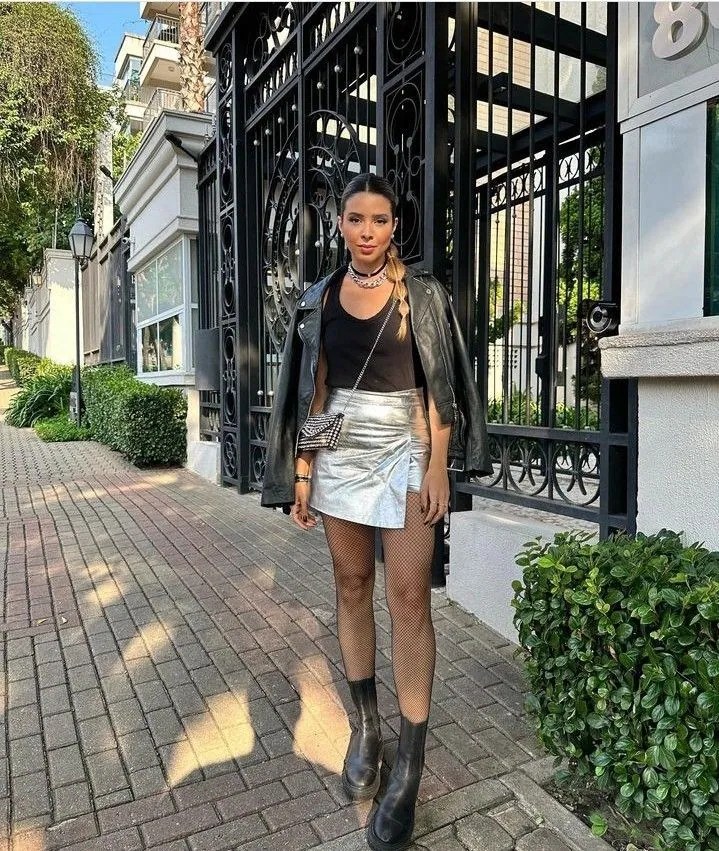 satin skirt outfit
