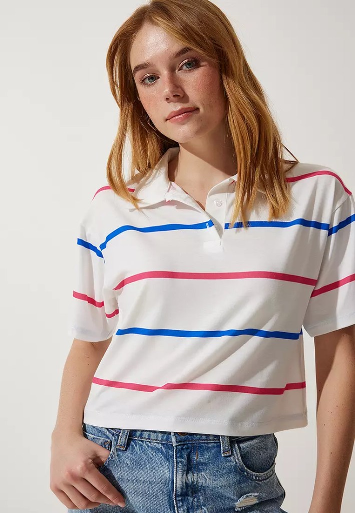 Happiness Istanbul Stripe Crop Polo Shirt