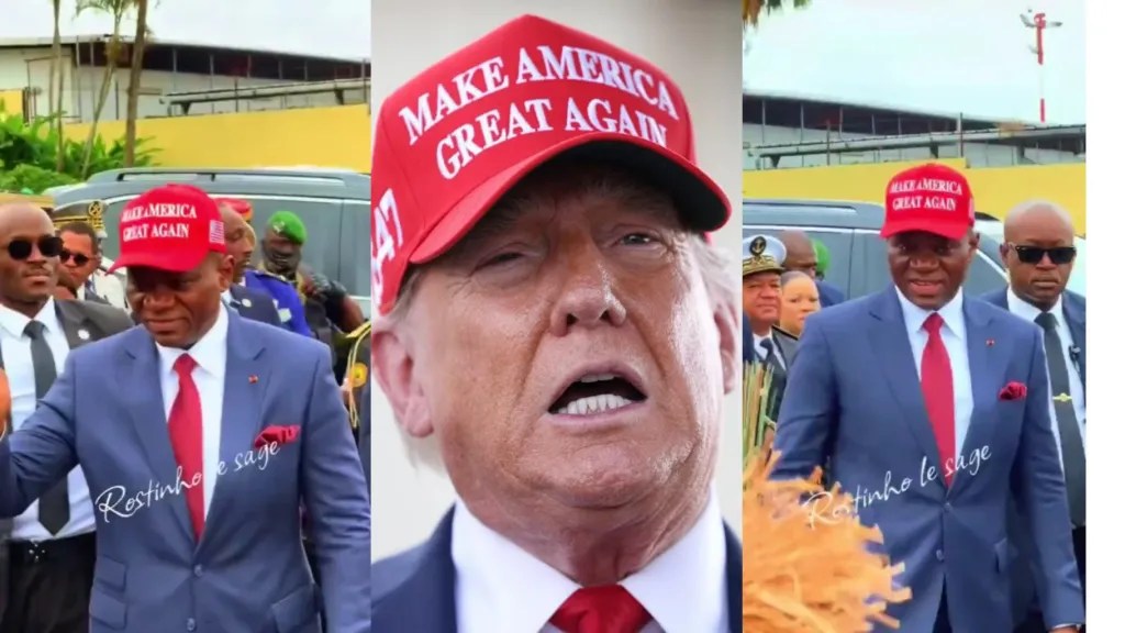 Gabon President Brice Nguema returns from USA wearing Trump’s campaign cap “Make America Great”