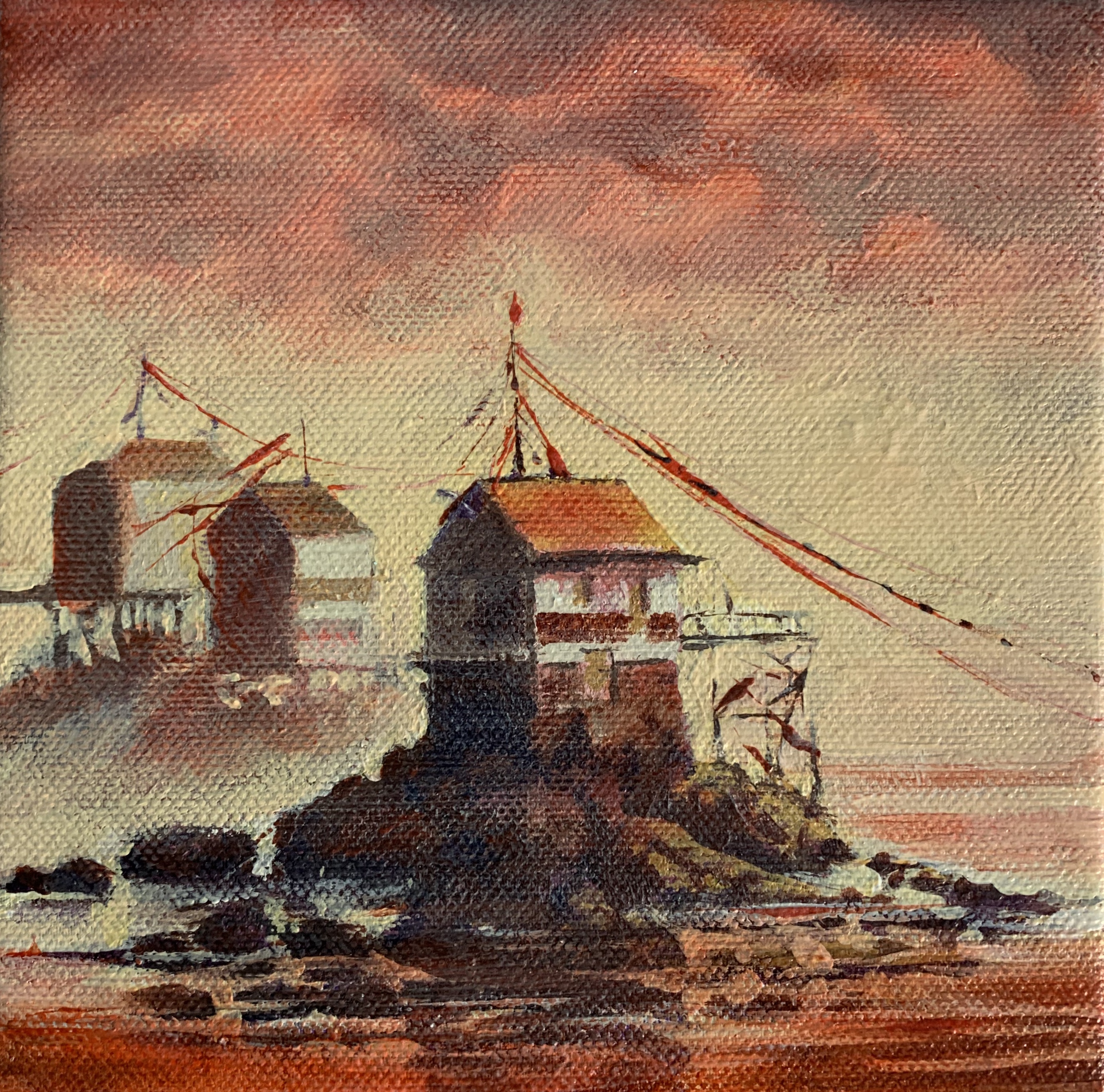 "Venytetty iltavuoro" 2019. Koko 16 cm x 16 cm. Hinta: 350,00.