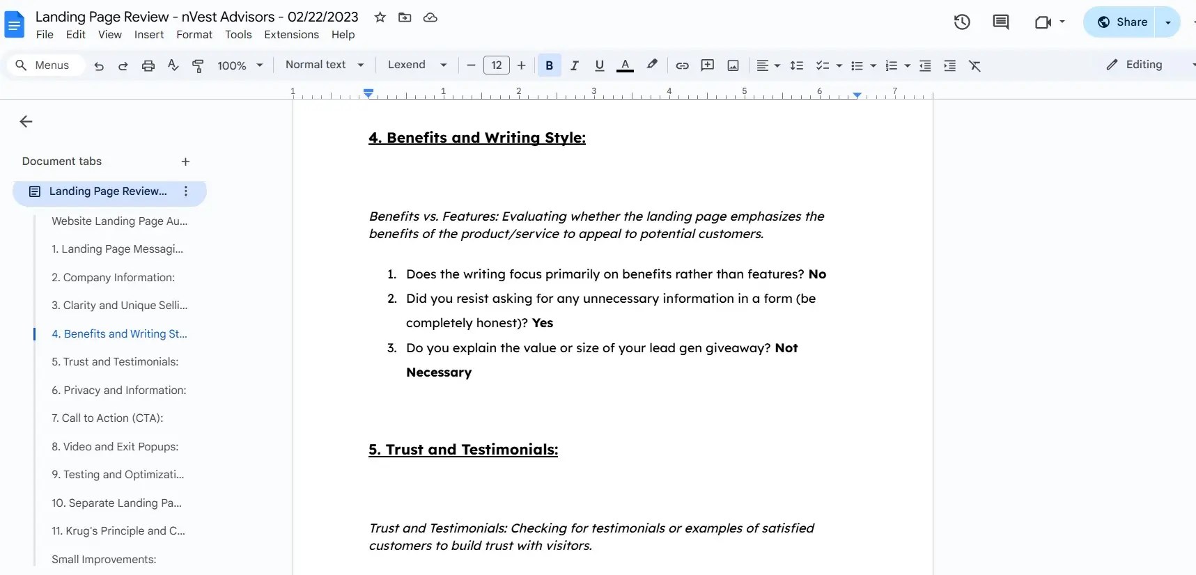 Landing Page Checklist