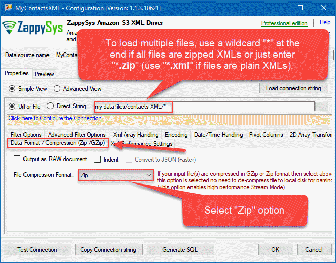 Import Amazon S3 files into SQL Server (CSV/JSON/XML Driver) ZappySys
