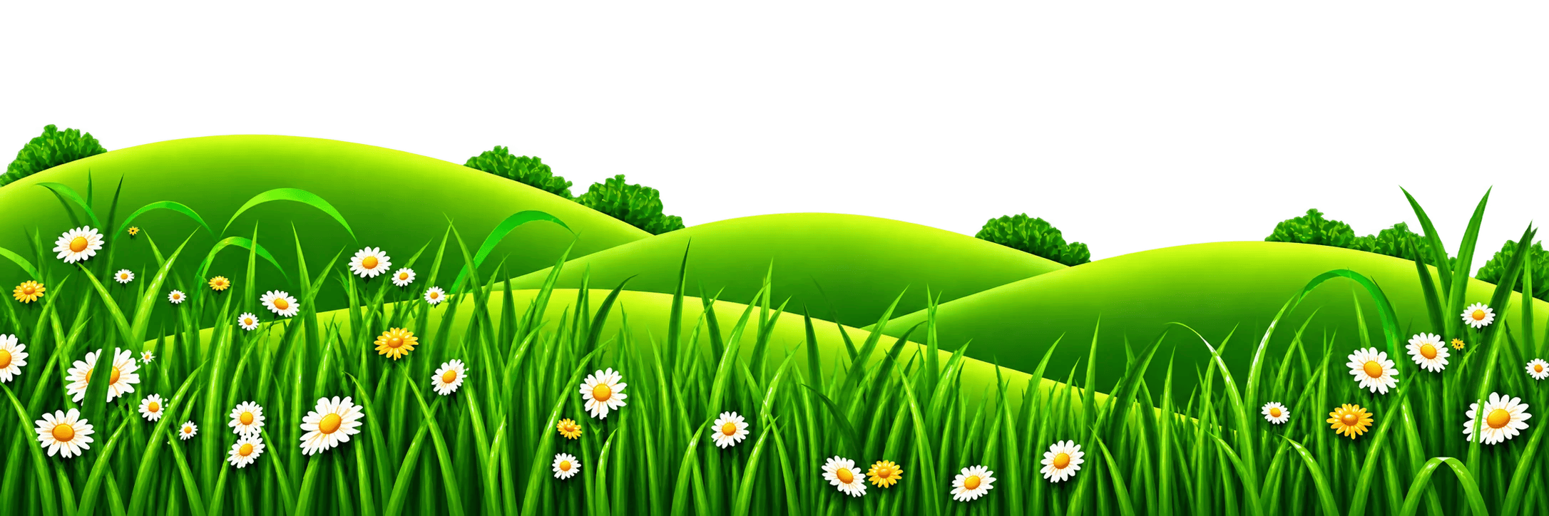 🌼 Paisagem Verde com Flores para Fundo e Decoração Descrição: Cenário alegre com gramado verde, colinas e flores delicadas, ideal para fundos infantis, artes de primavera, convites, painéis, atividades escolares e projetos com tema natureza.
