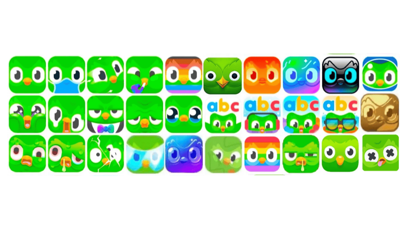 A collection of Duolingo app icon designs