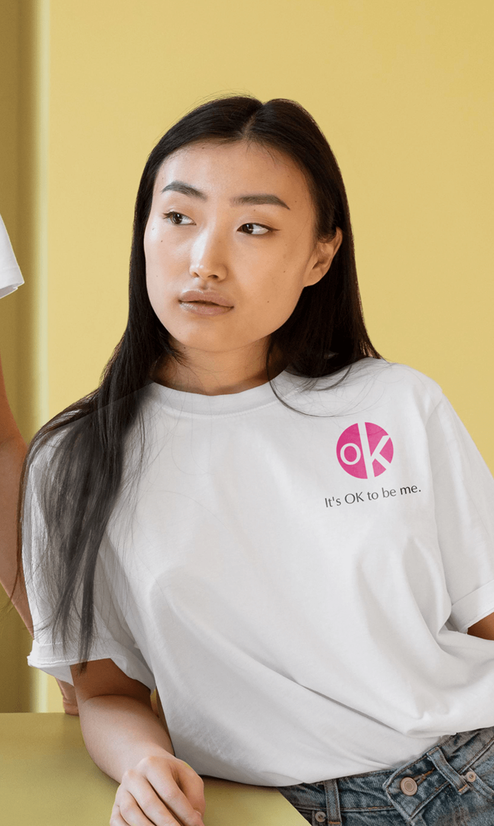 OK logo on t-shirt design mockup close up
