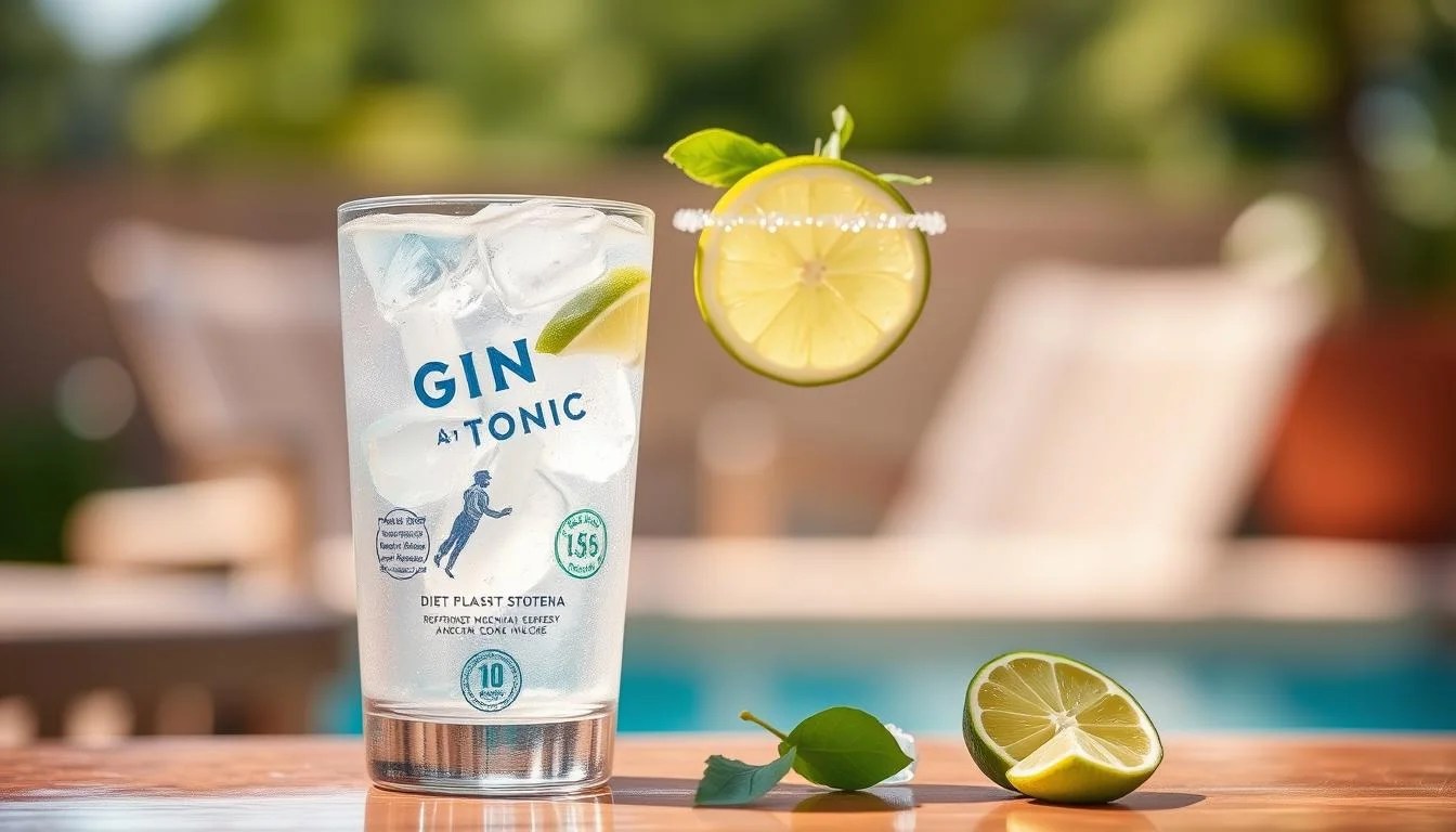 Generate an image of a refreshing gin and diet tonic with a lime garnish. Generate an image of a refreshing gin and diet tonic with a lime garnish.