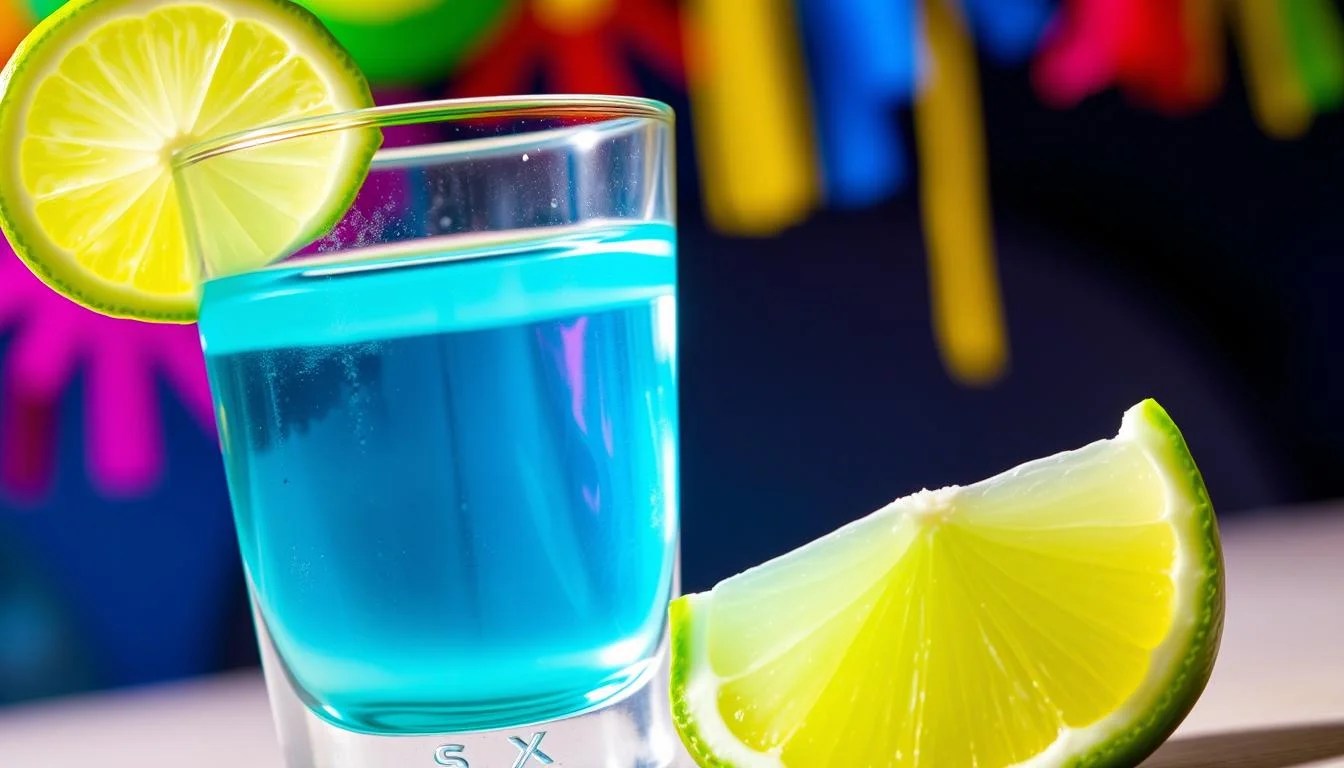 Image of a tequila shot with lime Image of a tequila shot with lime