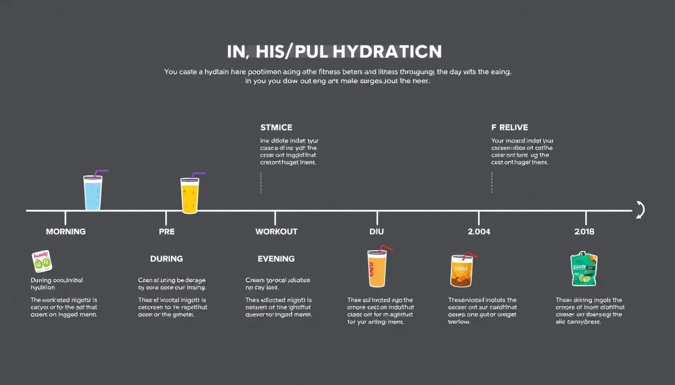 Timeline showing optimal hydration schedule with hydrate beverages for different times of day Timeline showing optimal hydration schedule with hydrate beverages for different times of day