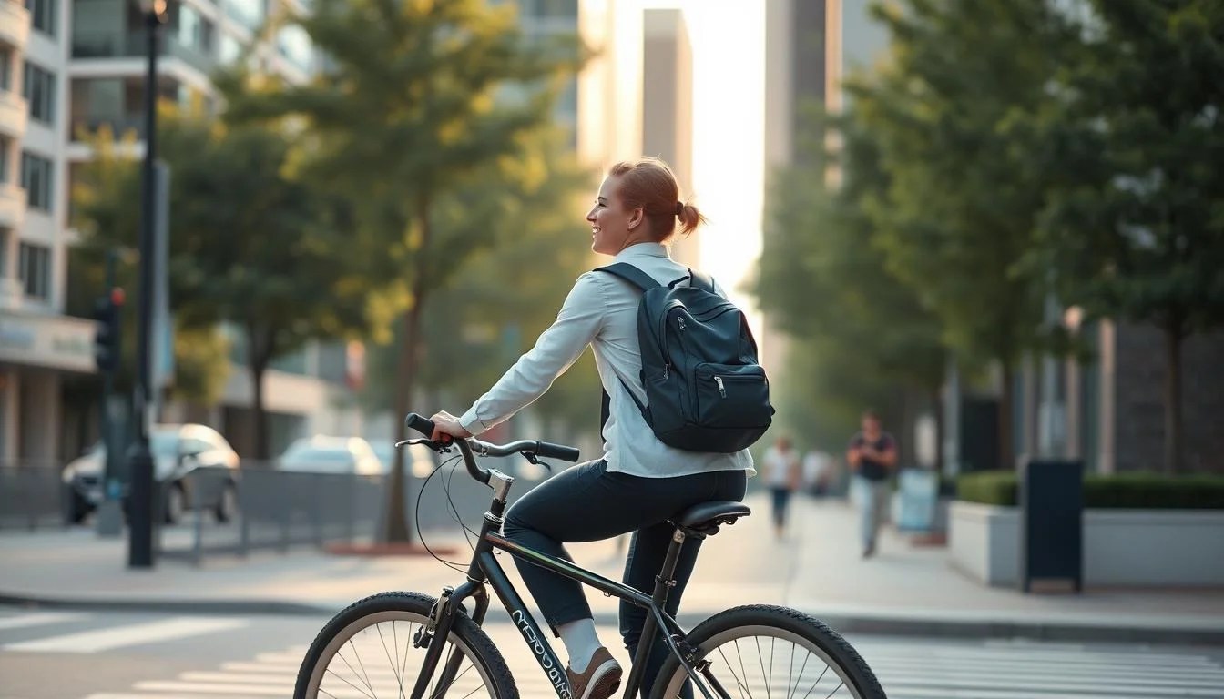 Person biking to work as part of active commute
