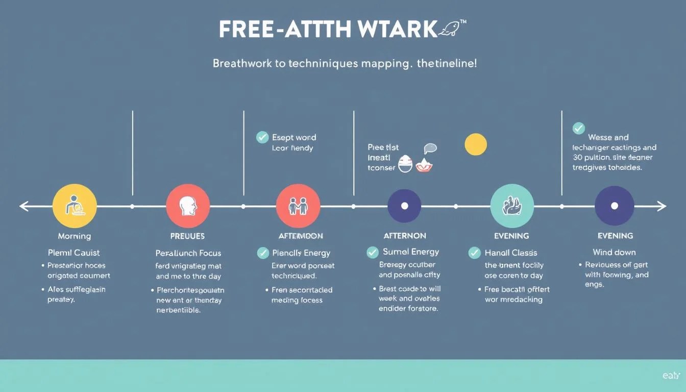 Visual guide showing how to implement breathwork techniques throughout the day for different situations