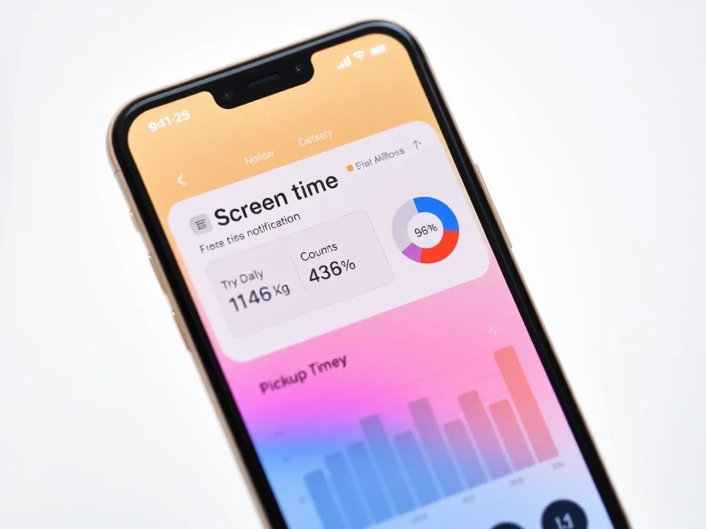 Screenshot of phone usage tracking app showing screen time statistics