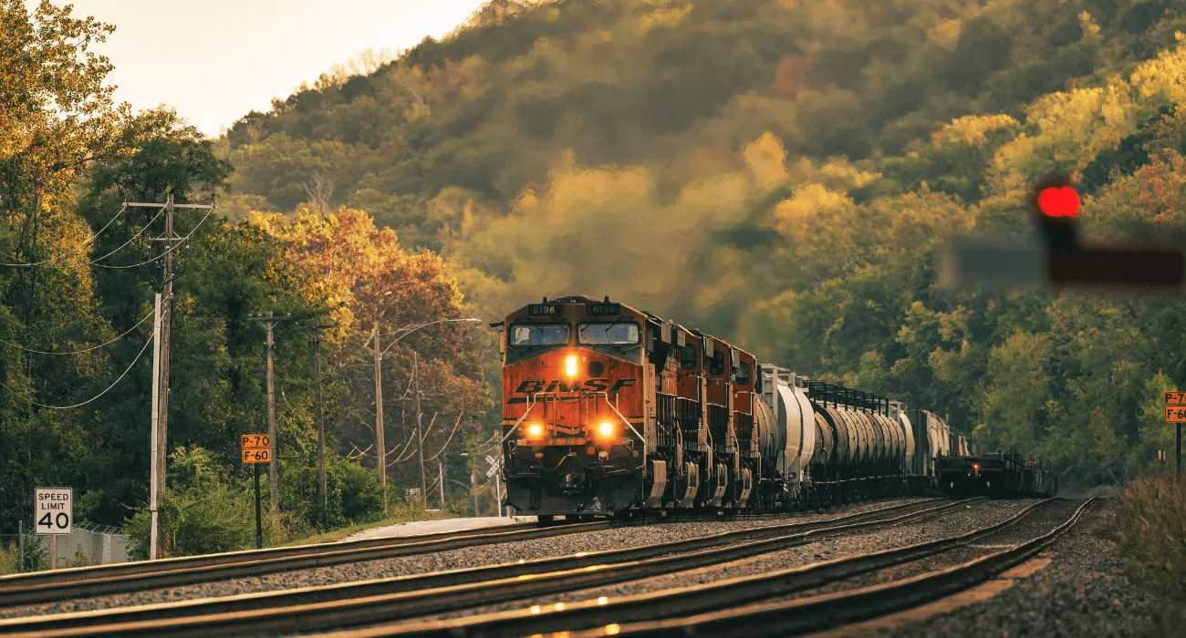Tren de carga en movimiento.