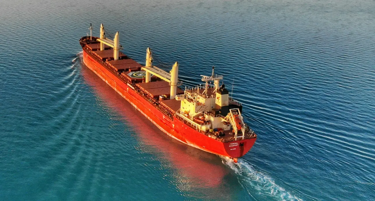 Barco de carga navegando en mar abierto.