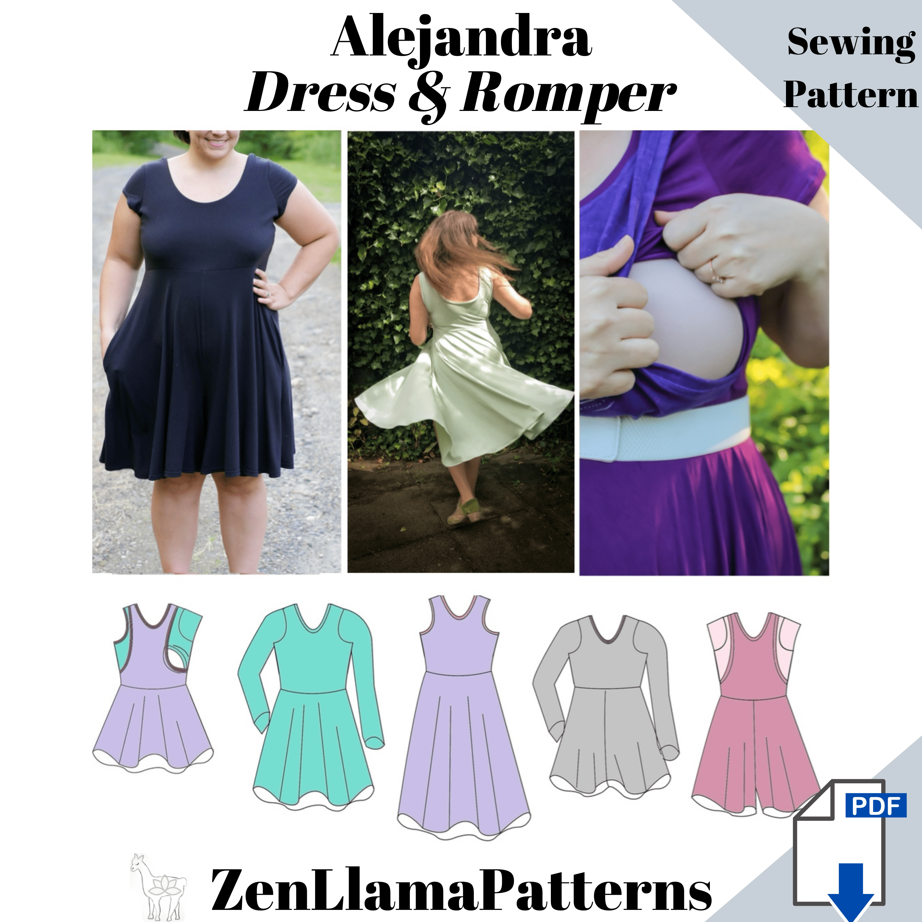 Alejandra Dress Romper Zen Llama Patterns