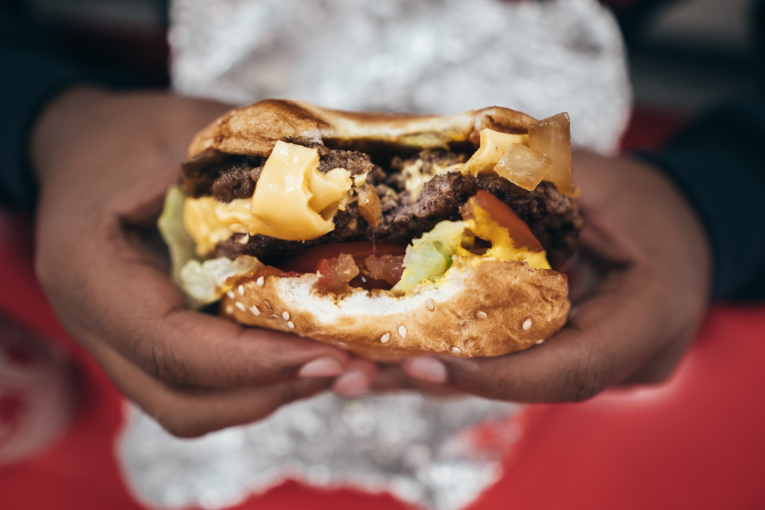 A mouthwatering Five Guys' burger.