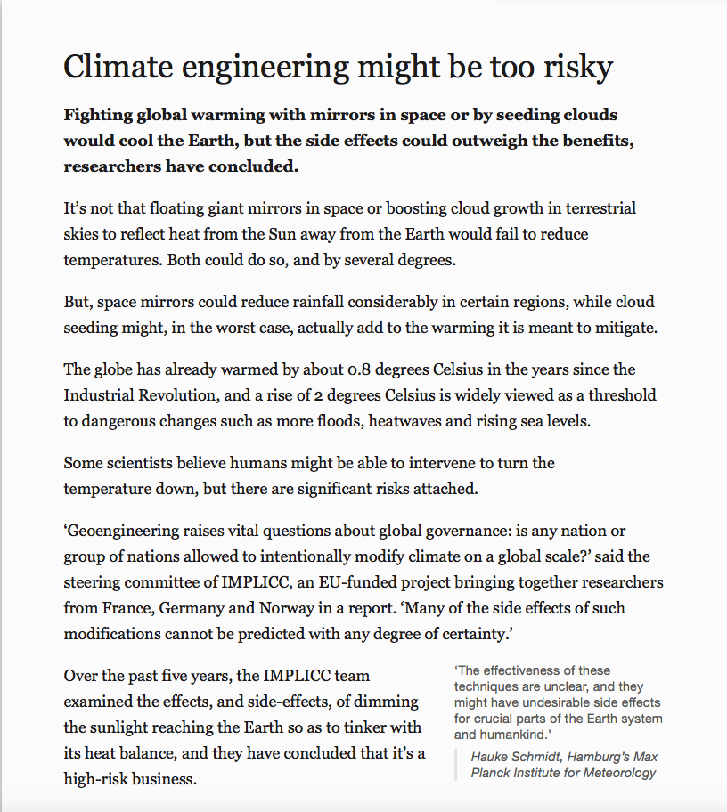 Engineering Climate Risks Climate engineering might be too risky – Zero Geoengineering