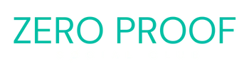 Zero Proof logo in turquoise text on white background - non-alcoholic beverage brand