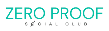 Zero Proof logo in turquoise text on white background - non-alcoholic beverage brand