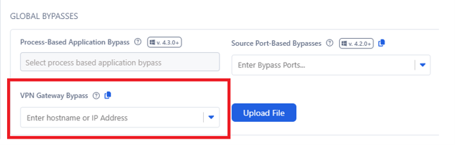 VPN Gateway Bypass field in the App Profile